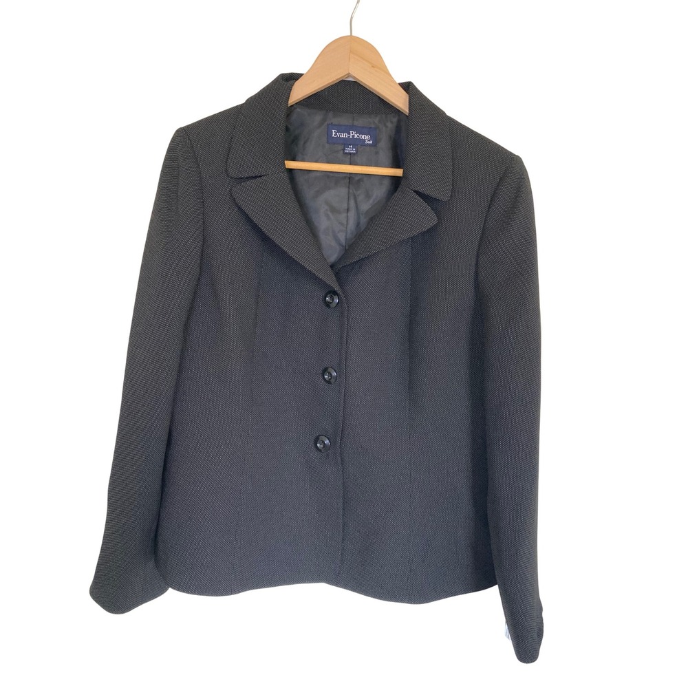 Evan-Picone Womens Black White Micro Dot 3 Button Blazer Jacket Size 14 NWT